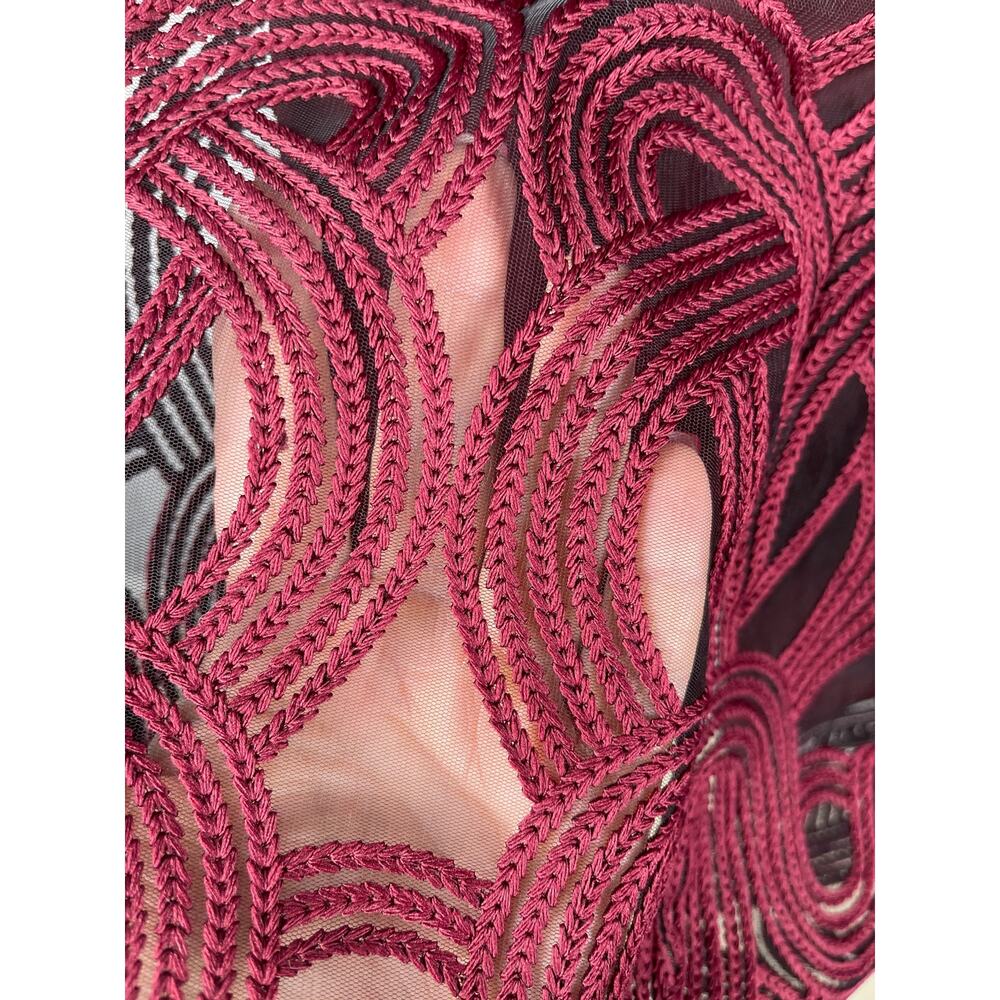 Trina Turk Burgundy Red Silk Embroidered Sleeveless Halter‎ Mini Dress Size XS - Picture 6 of 10